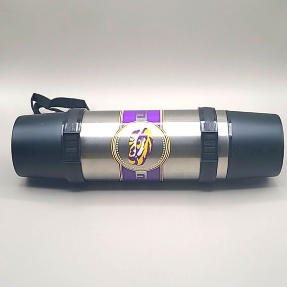 LSU Tigers 40 oz Stainless Steel Thermos with Shoulder Strap & Cups on Each End - Picture 8 of 8